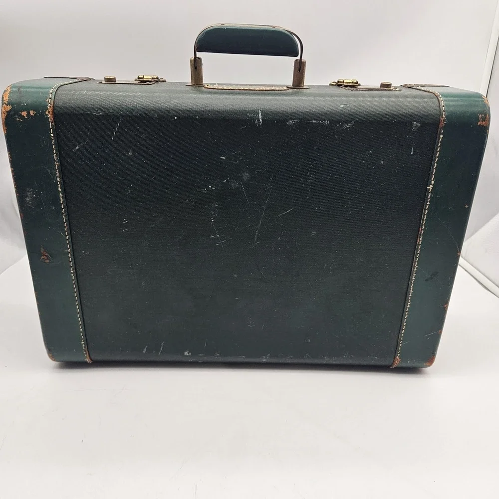 Vintage White Star Hard Shell Suitcase Luggage Green Celanese Lined Made USA 40s